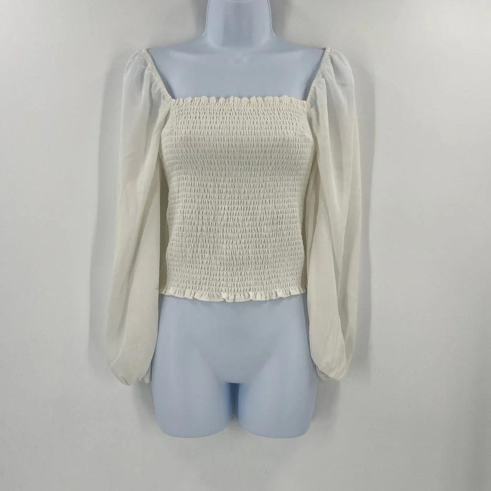 Abercrombie Cream Smocked Square‎ Neck Blouse Small Cottagecore Boho Romantic
